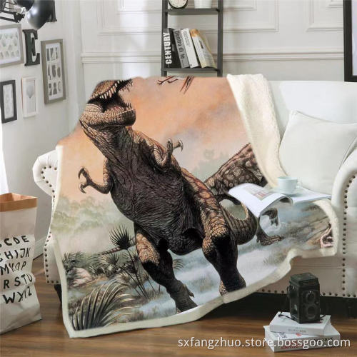 New design sherpa soft warm furry custom printed dinosaur flannel blanket